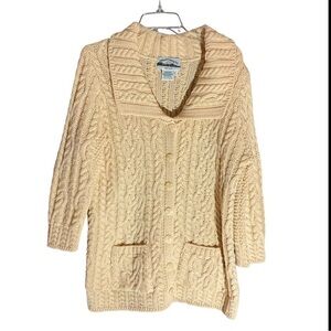 ARAN CRAFT 100% Merino Wool Cable Knit Button Down Cardiagan Sweater -‎ Size L